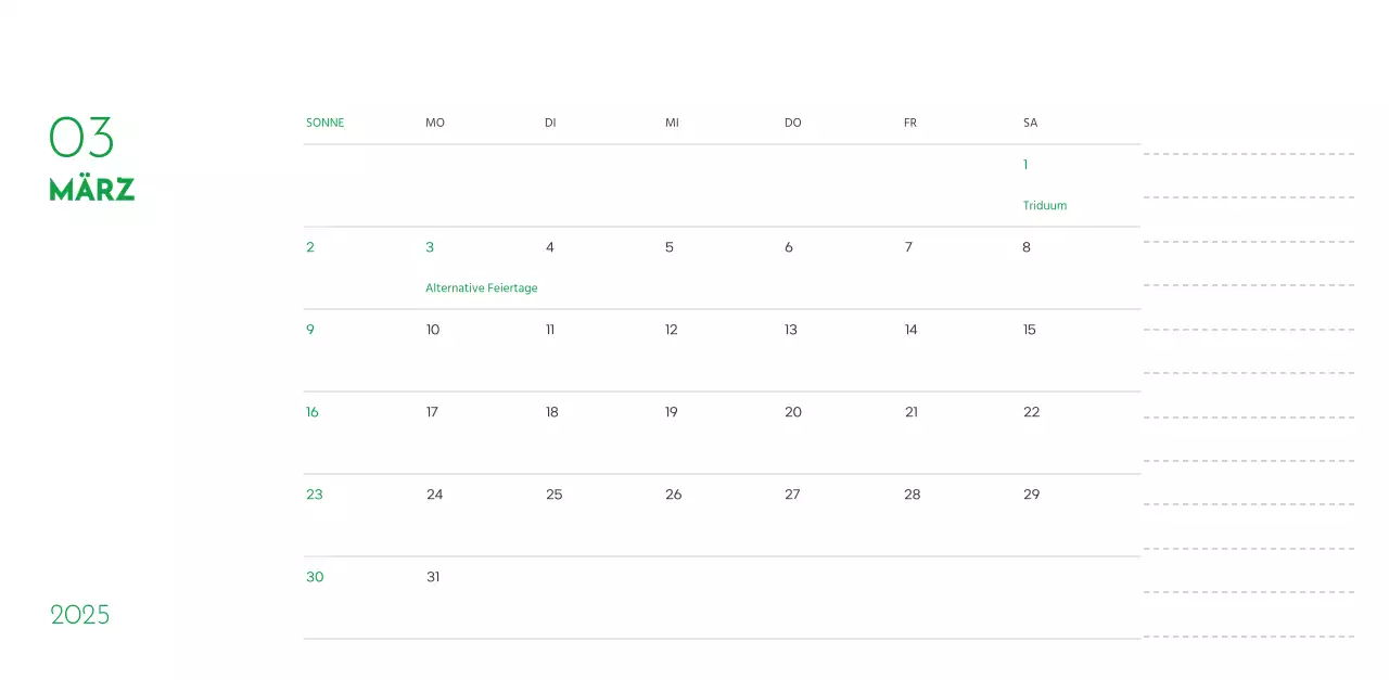 Ein Kalender mit einem Welpenfoto und einer süßen Botschaft in grüner Akzentfarbe