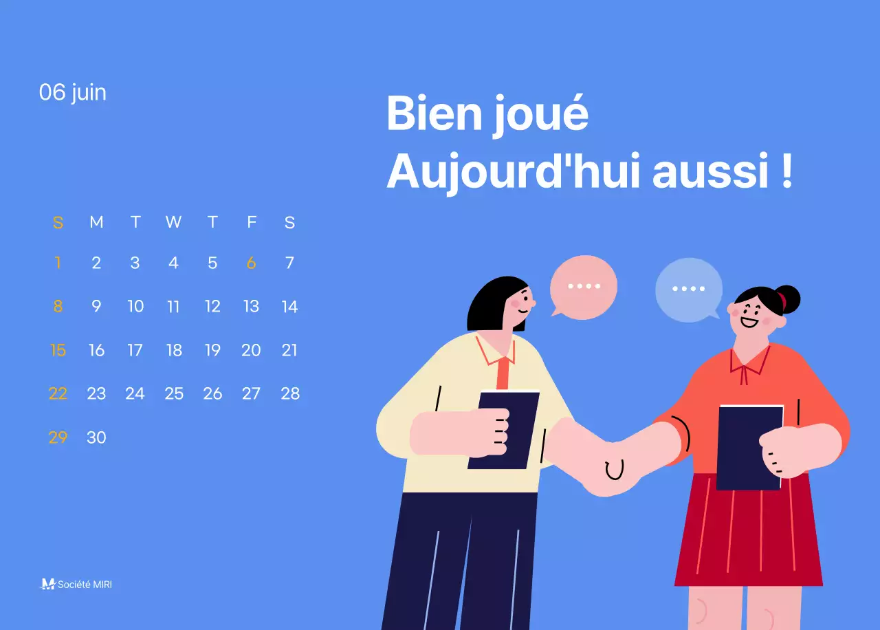 Calendrier de motivation avec des illustrations énergiques et des citations positives sur un fond bleu clair