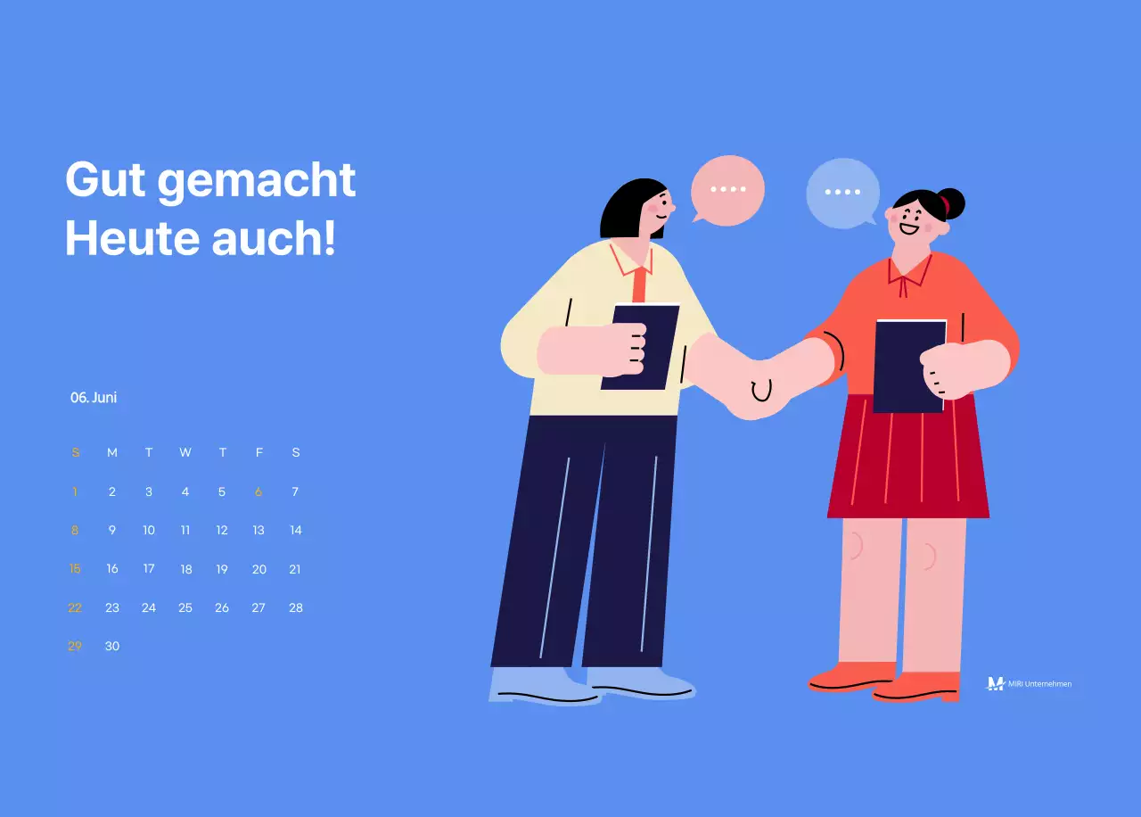 Motivationskalender mit energiegeladenen Illustrationen und positiven Zitaten auf hellblauem Hintergrund