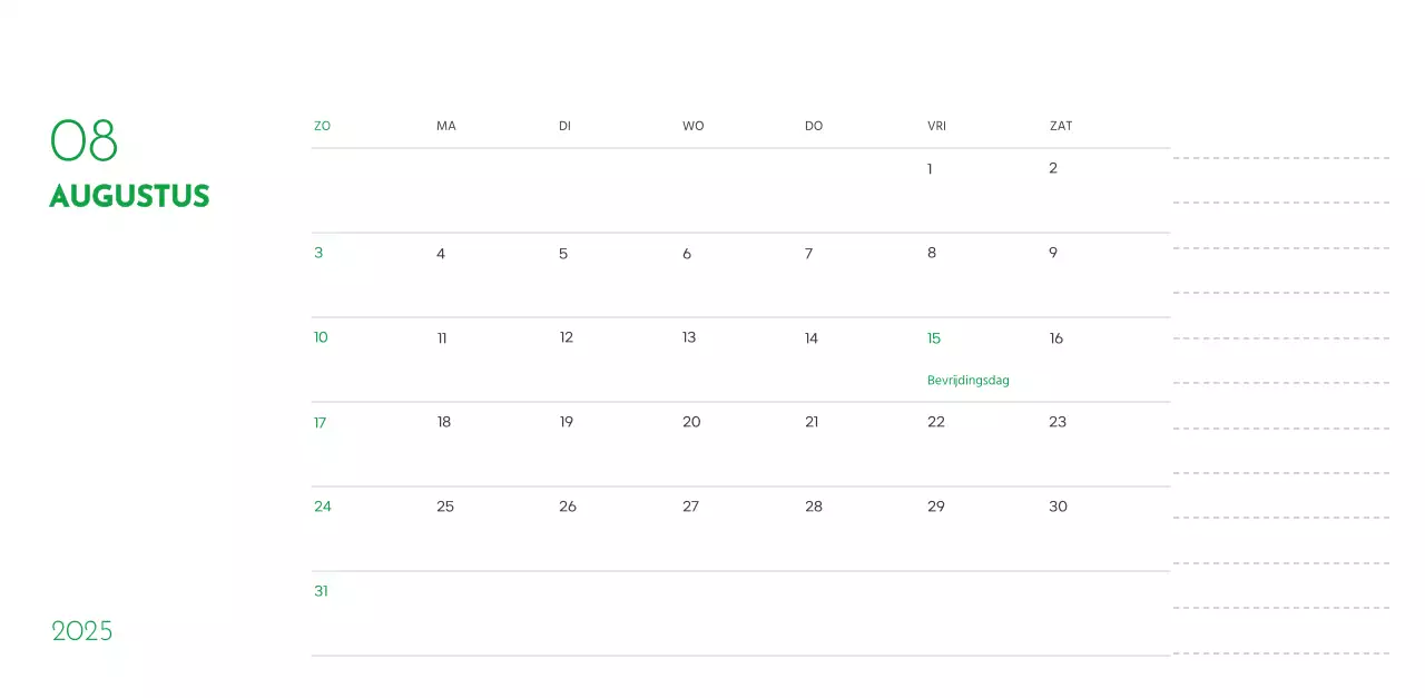 Een kalender met een puppyfoto en een schattige boodschap in groene accentkleur