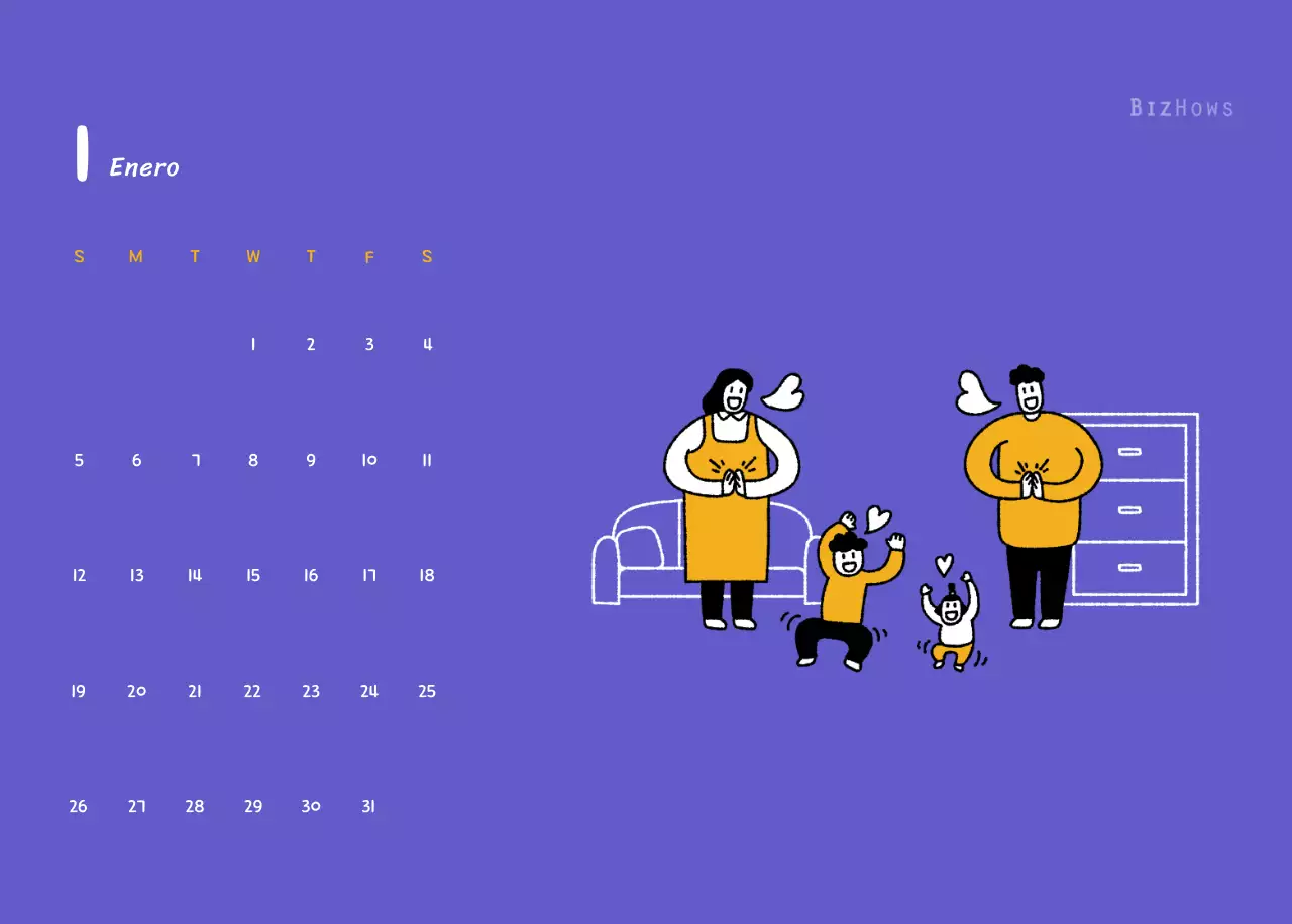 Calendario de Año Nuevo con simpáticas ilustraciones