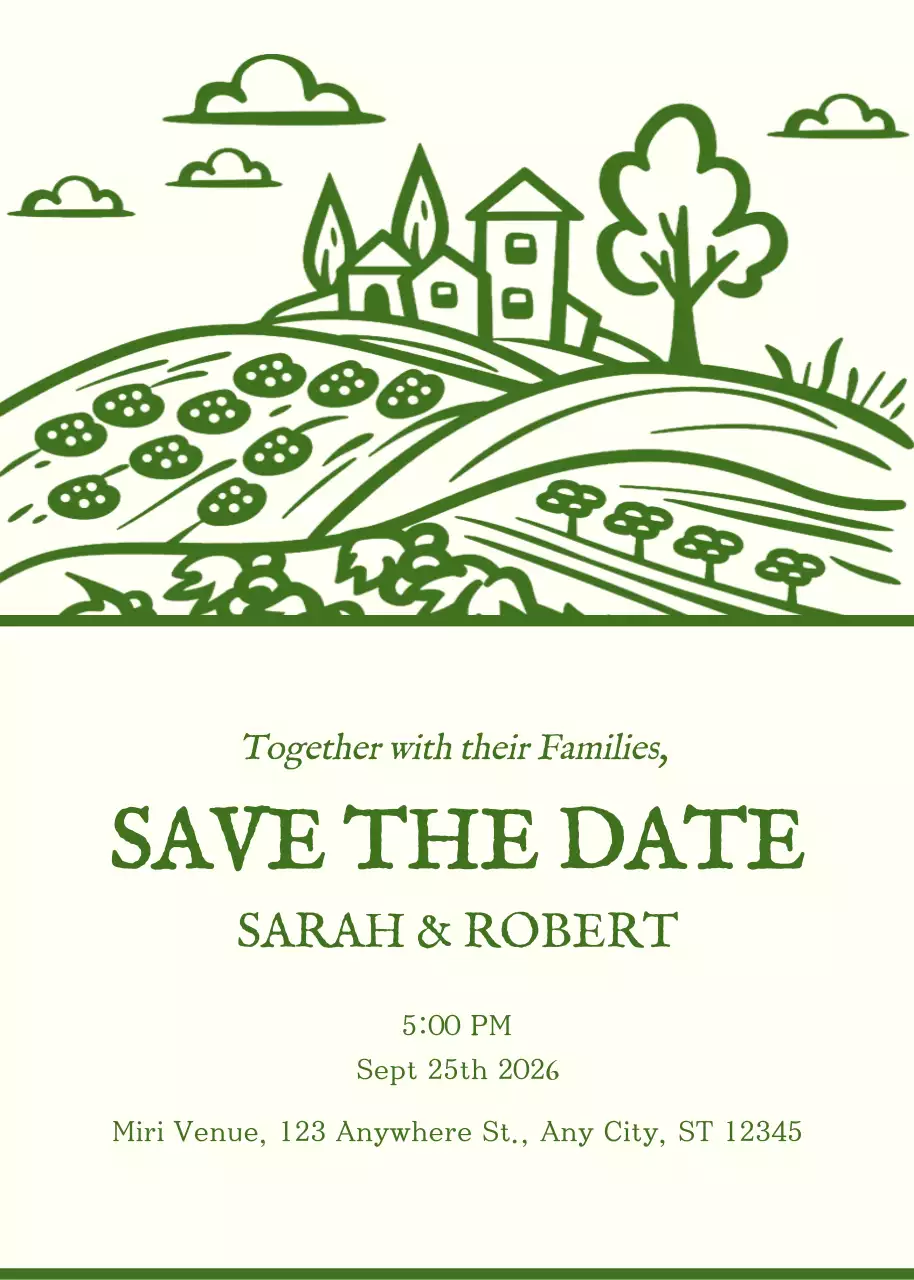 Thiệp cưới tối giản màu xanh lá cây