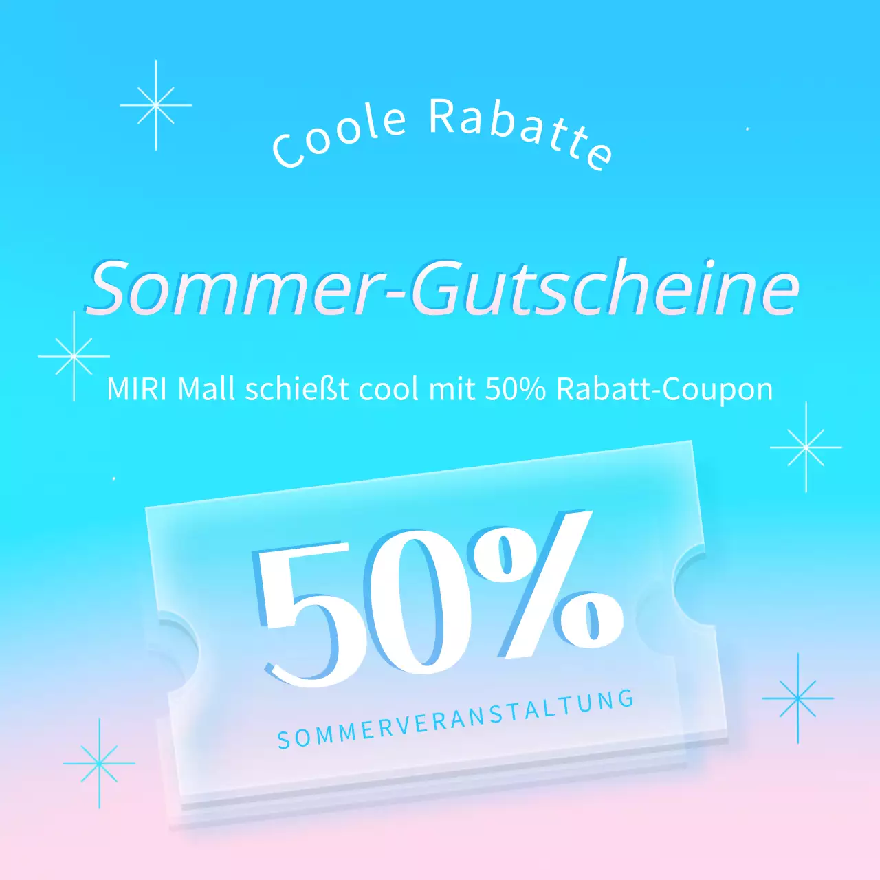 Einfache Sommer-Gutschein-Werbung in Hellblau und Rosa