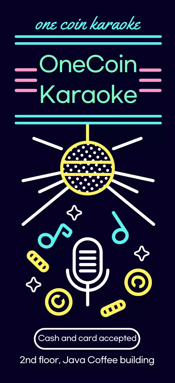 Black, kitschy, neon sign coin-operated karaoke guide