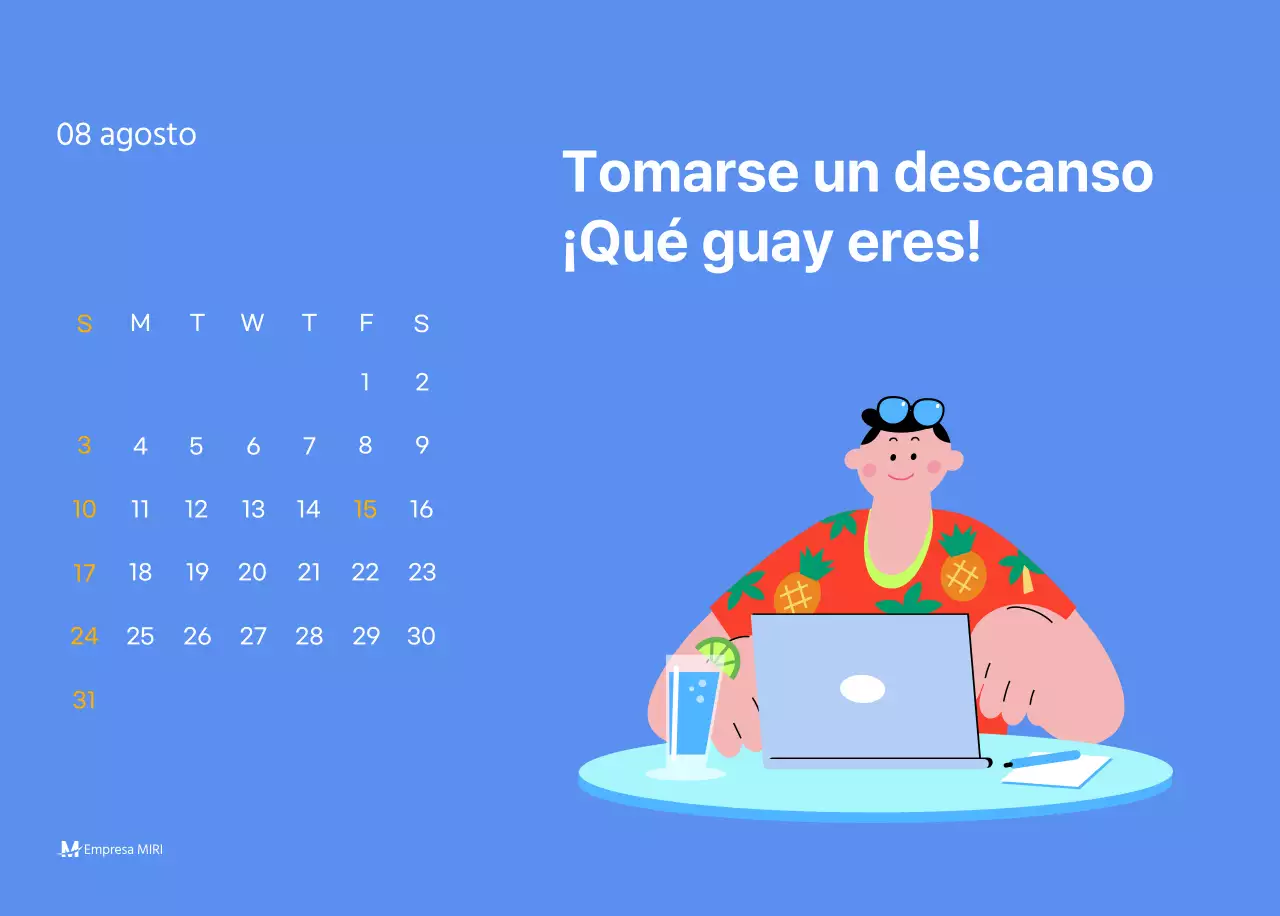 Calendario motivacional con ilustraciones llenas de energía y citas positivas sobre fondo azul claro