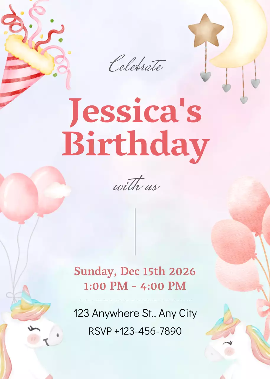 Thiệp mời sinh nhật màu hồng dễ thương
