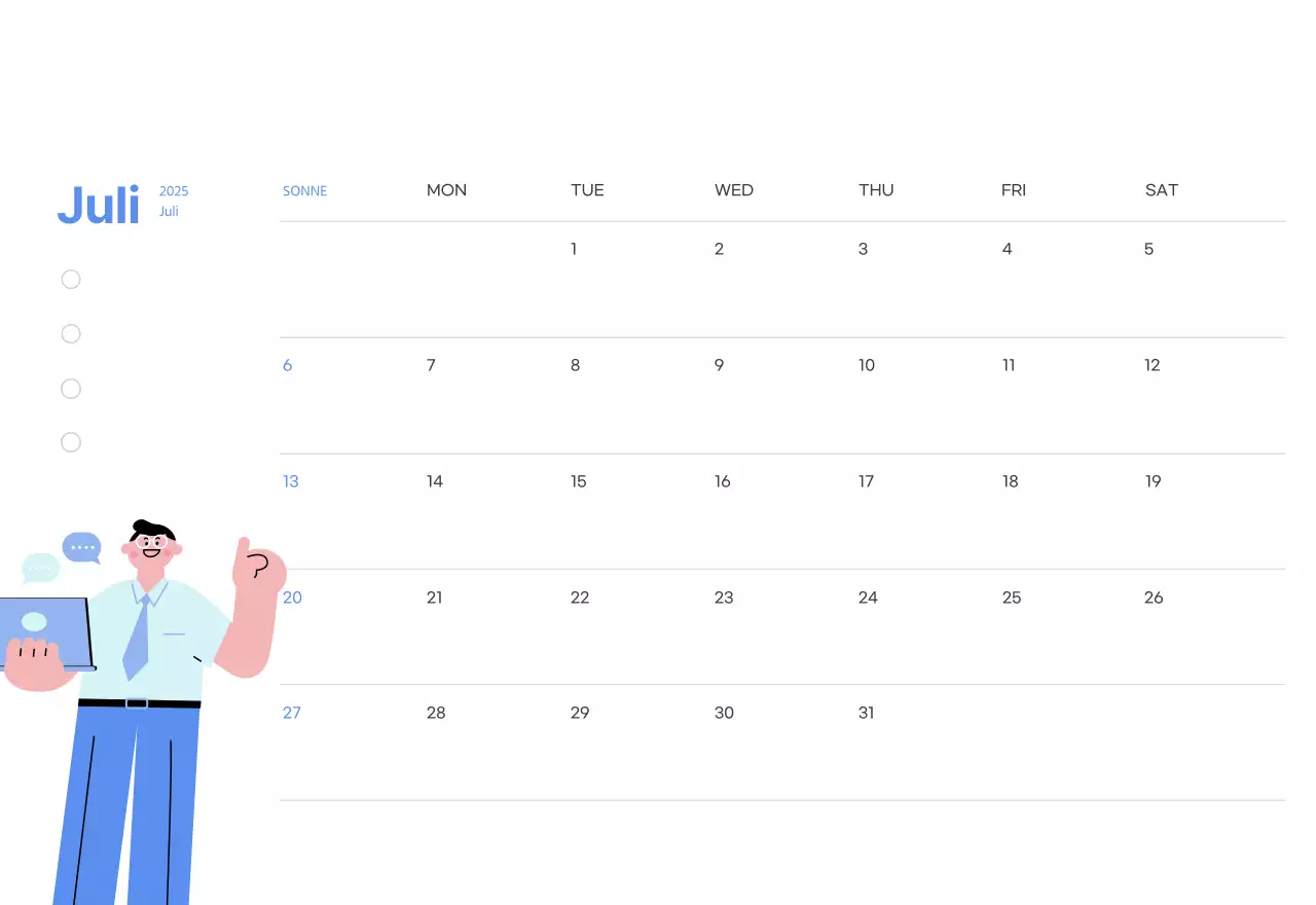 Motivationskalender mit energiegeladenen Illustrationen und positiven Zitaten auf hellblauem Hintergrund