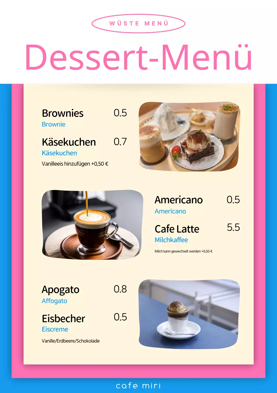 Eine Sammlung von trendigen Restaurant-Menü-Tafeln in Hellblau