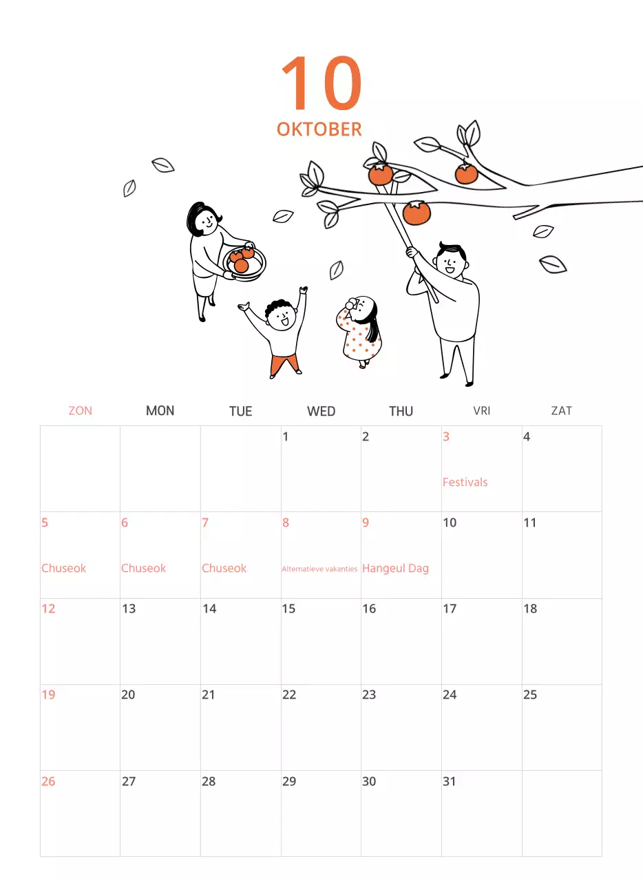 Een kleurrijke geïllustreerde kalender