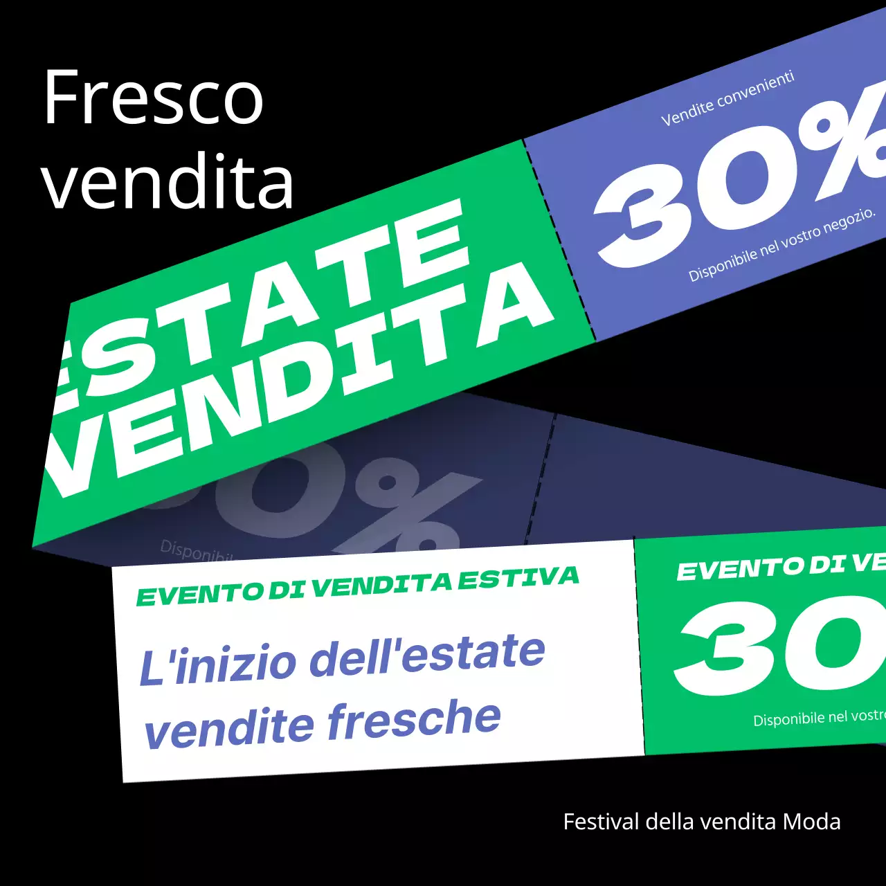 Una collezione di saldi estivi con accenti viola e verdi