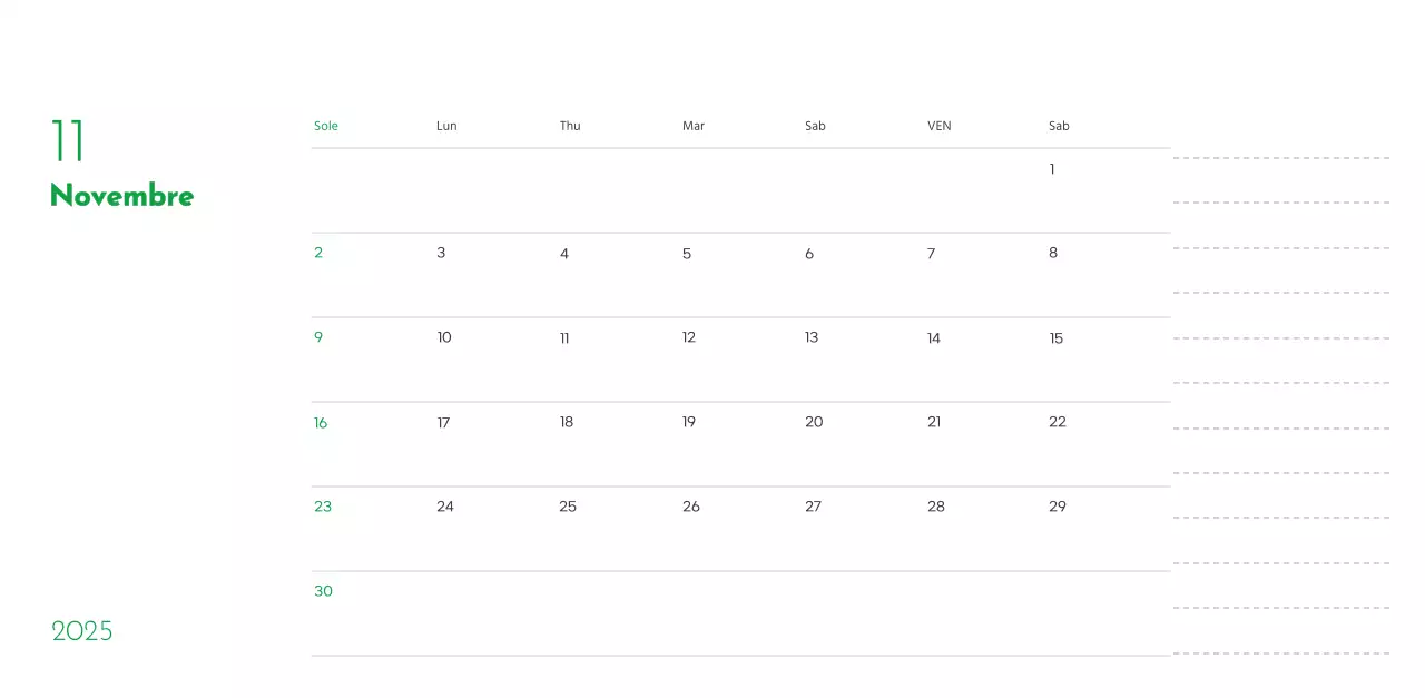 Un calendario con la foto di un cucciolo e un simpatico messaggio in colore verde.