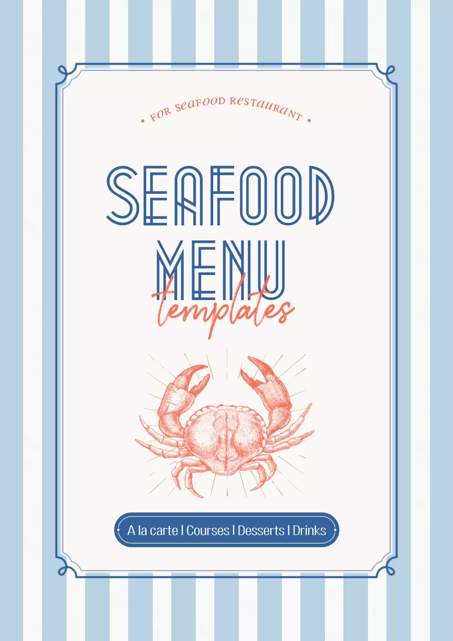 Poster thực đơn hải sản thanh lịch màu xanh