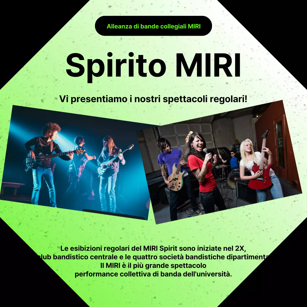 Promuovere le esibizioni regolari dei club universitari nero-verdi alla moda