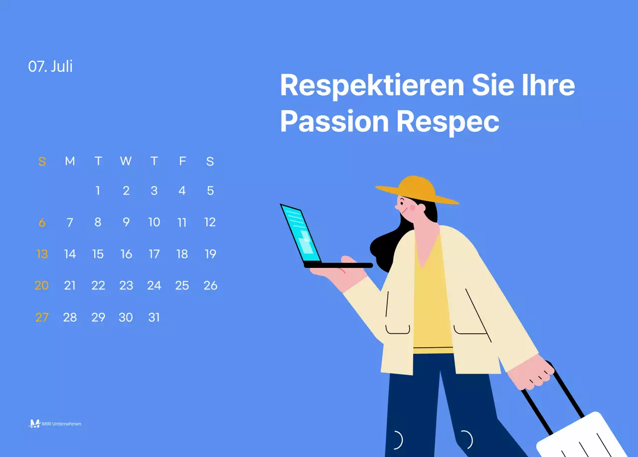 Motivationskalender mit energiegeladenen Illustrationen und positiven Zitaten auf hellblauem Hintergrund