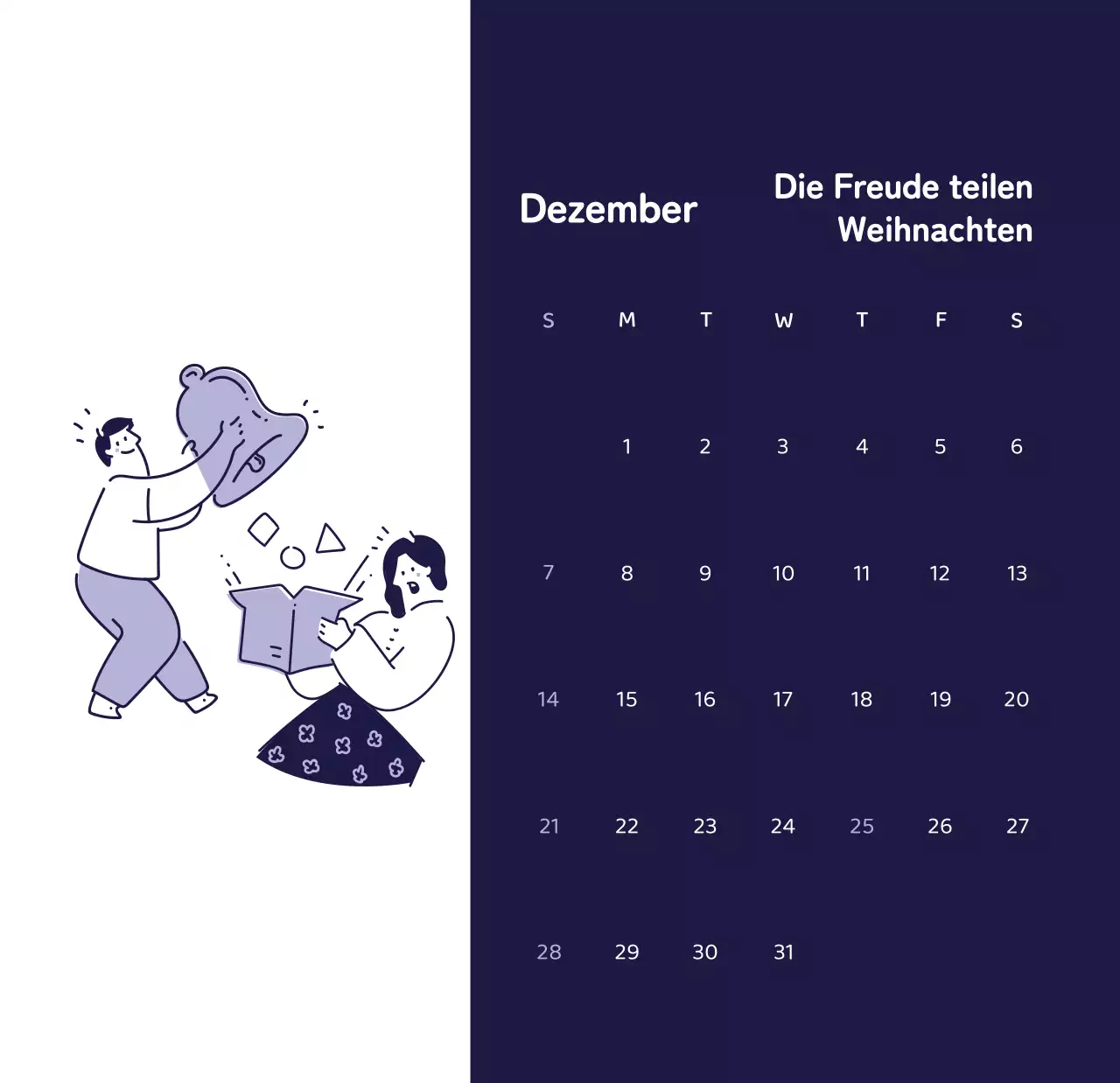 Kalender mit farbenfrohen und emotionalen Illustrationen
