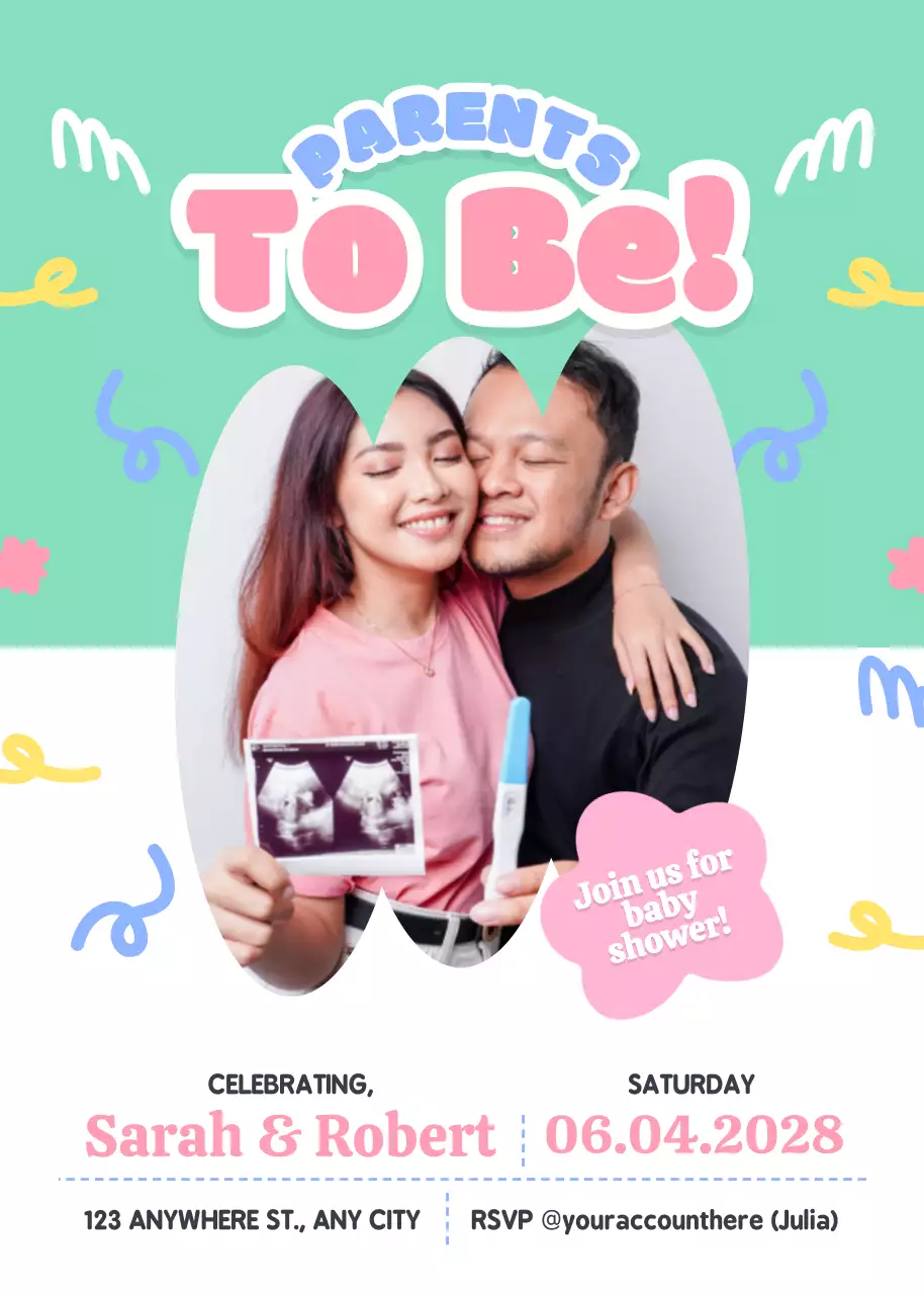 Thiệp mời tiệc mừng em bé màu hồng dễ thương