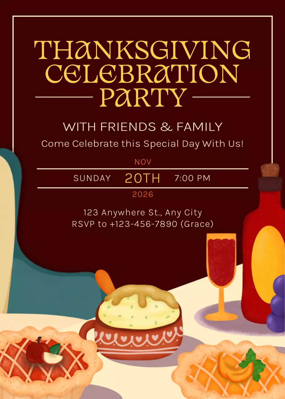 Lời mời mừng Lễ Tạ ơn theo phong cách Retro màu đỏ