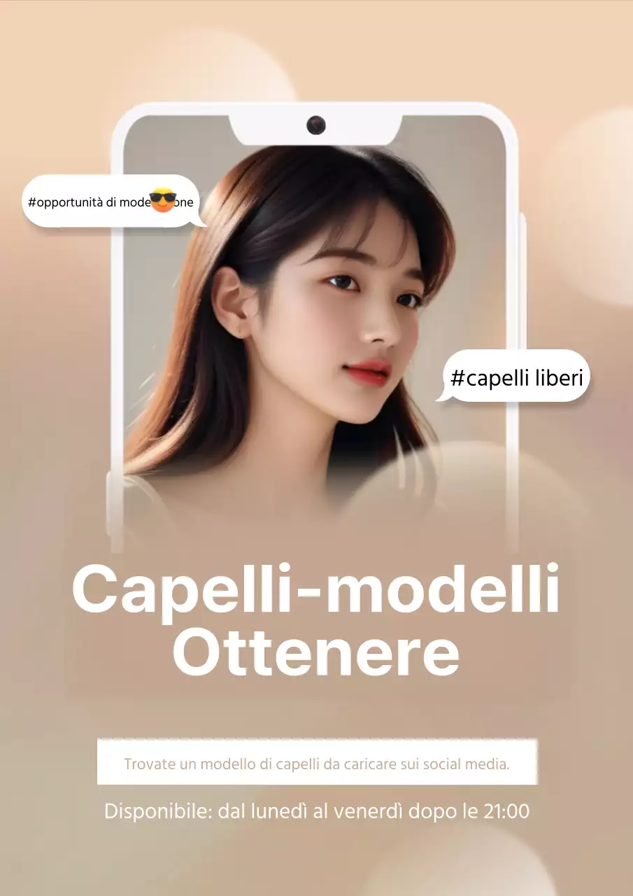 Una pubblicità per una modella dai capelli lussuosi in beige e bianco.