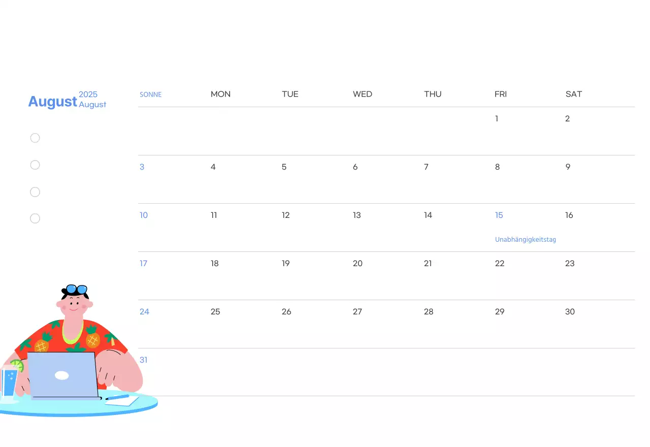 Motivationskalender mit energiegeladenen Illustrationen und positiven Zitaten auf hellblauem Hintergrund
