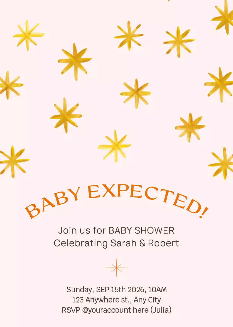 Thiệp mời tiệc mừng em bé màu vàng dễ thương