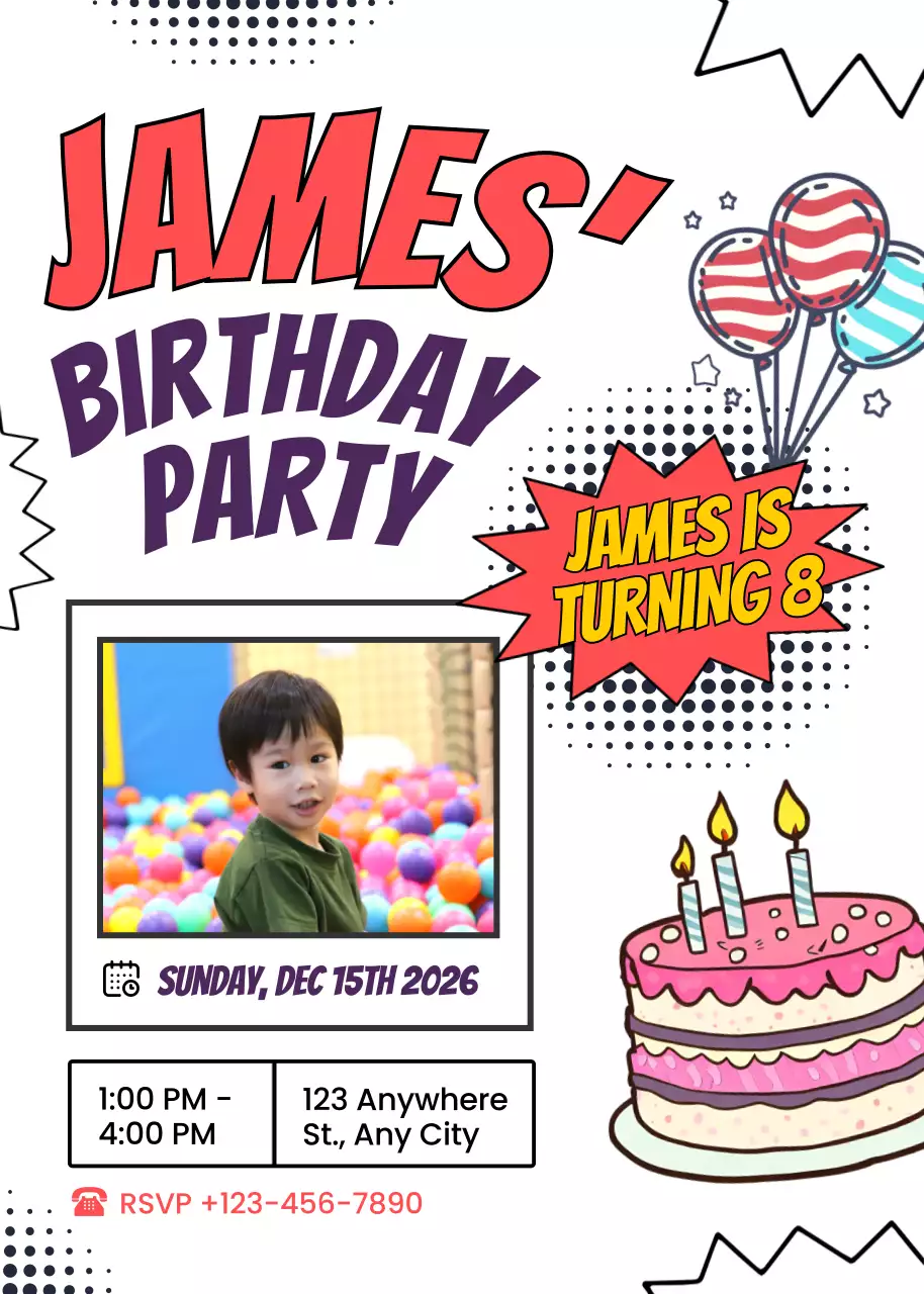 Undangan Pesta Ulang Tahun Retro Merah