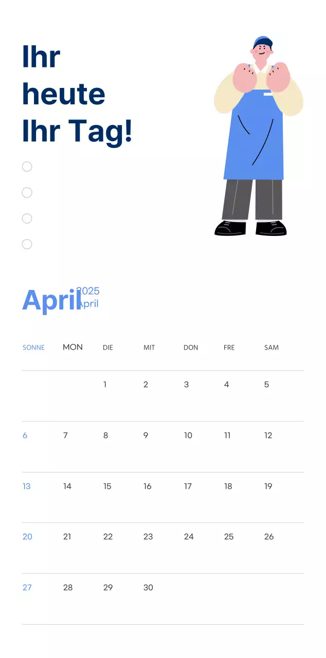 Motivationskalender mit energiegeladenen Illustrationen und positiven Zitaten auf hellblauem Hintergrund