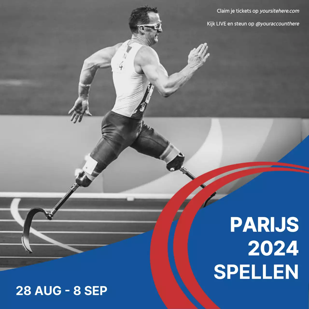 Een gedurfde blauwe en rode reclame voor de Olympische Spelen van Parijs 2024