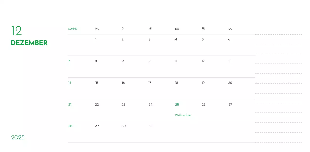 Ein Kalender mit einem Welpenfoto und einer süßen Botschaft in grüner Akzentfarbe