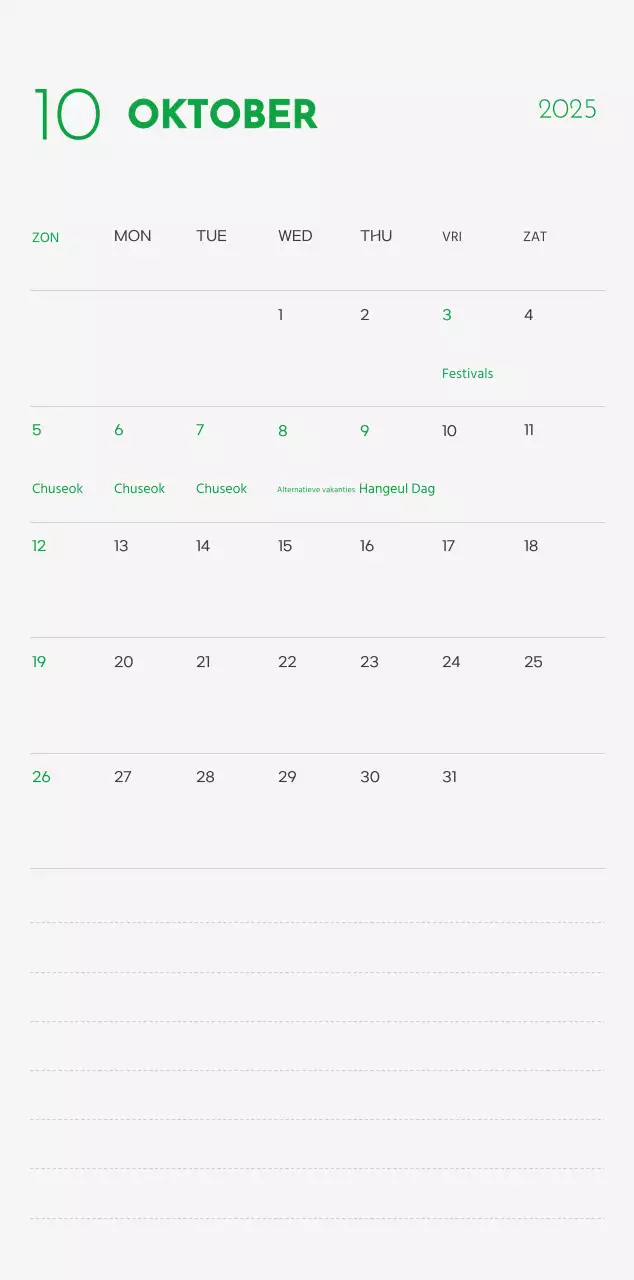 Een kalender met een puppyfoto en een schattige boodschap in groene accentkleur