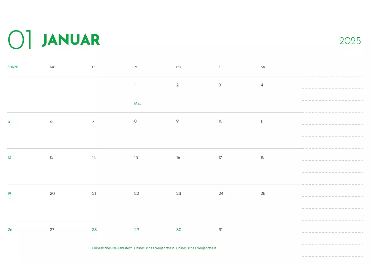 Ein Kalender mit einem Welpenfoto und einer süßen Botschaft in grüner Akzentfarbe