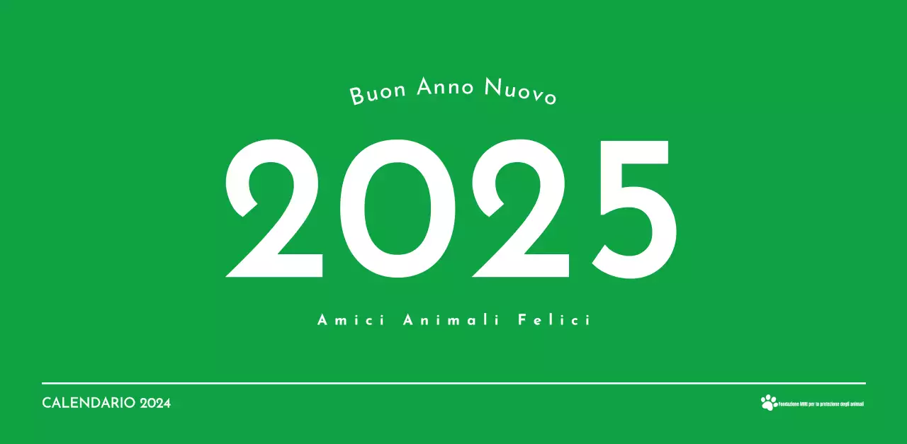 Un calendario con la foto di un cucciolo e un simpatico messaggio in colore verde.