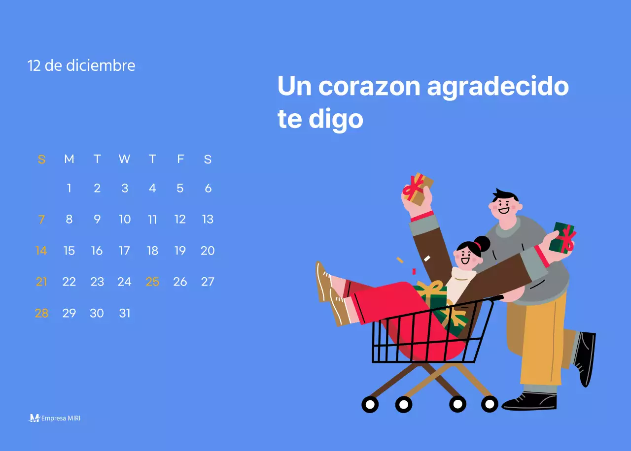 Calendario motivacional con ilustraciones llenas de energía y citas positivas sobre fondo azul claro