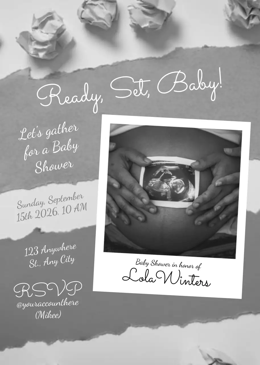 Grey Elegant Baby Invitation Poster