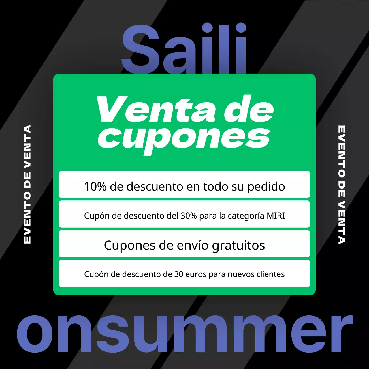 Una colección de rebajas de verano con toques morados y verdes