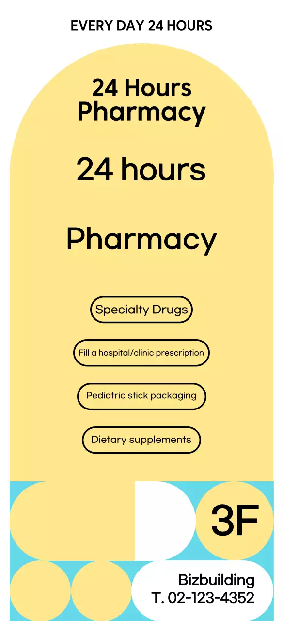 A clear, yellow, 24-hour pharmacy guide