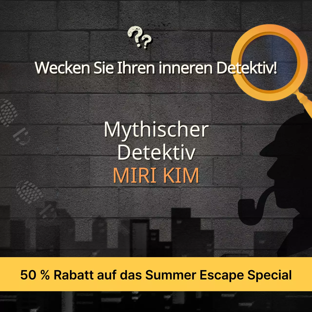 Werbung für einen kitschigen Escape Room in Schwarz und Gelb