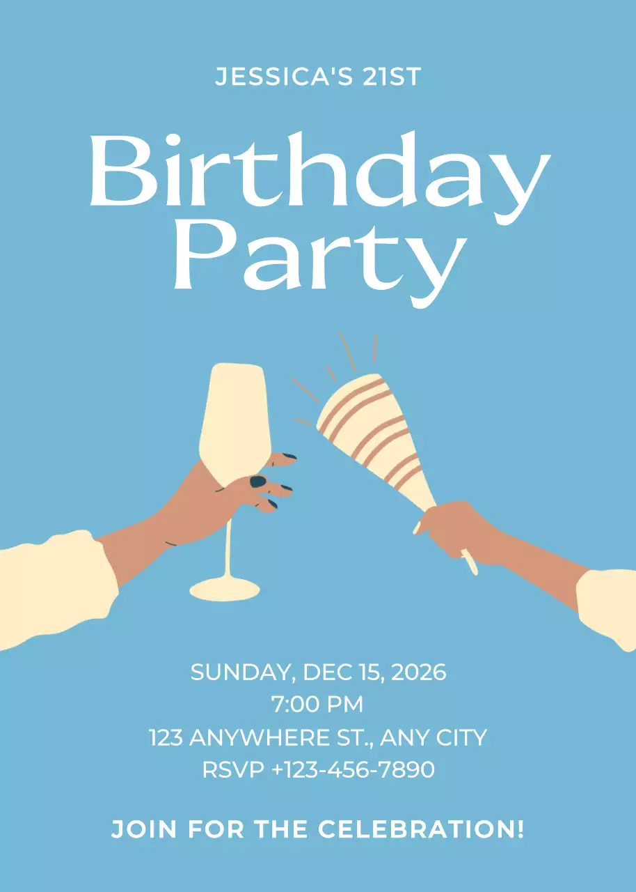 Poster mời sinh nhật tối giản màu xanh