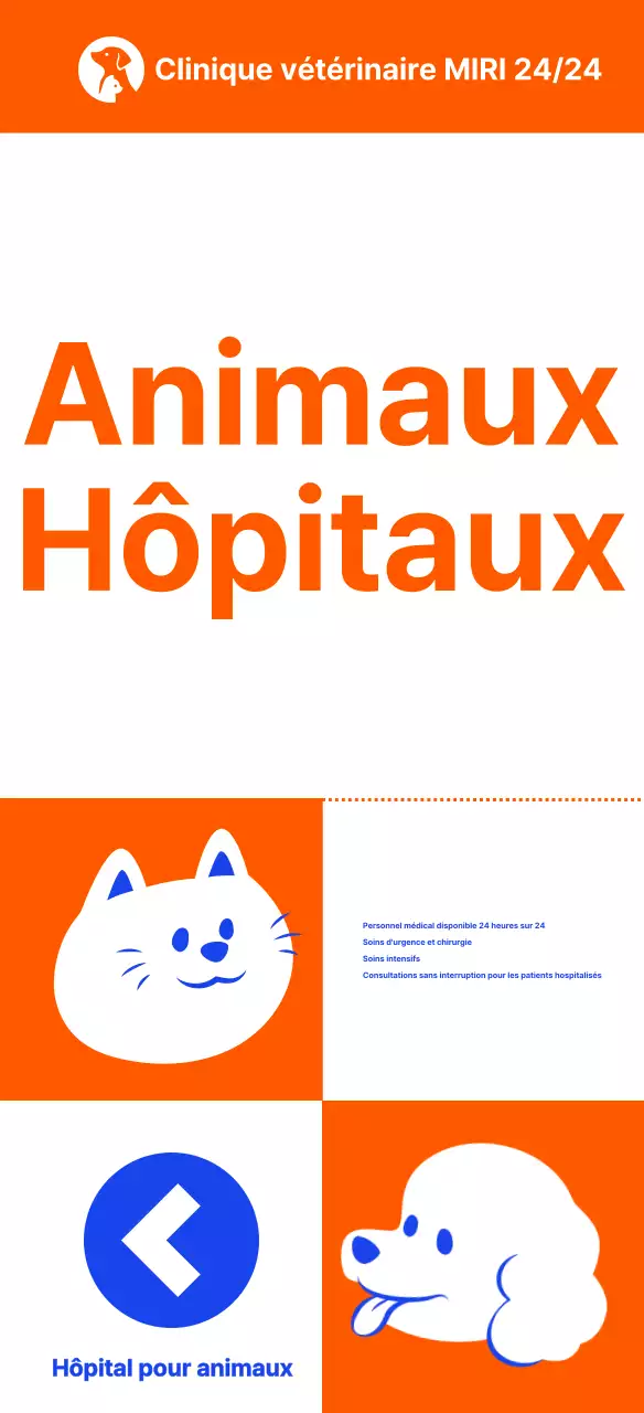 Illustration simple d'un animal de compagnie, signalétique d'une clinique vétérinaire pendant la nuit
