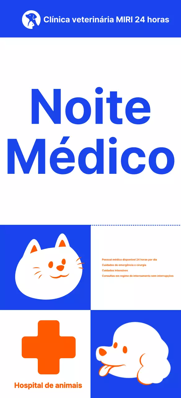 Ilustração simples de um animal de estimação durante a noite sinalética de uma clínica veterinária