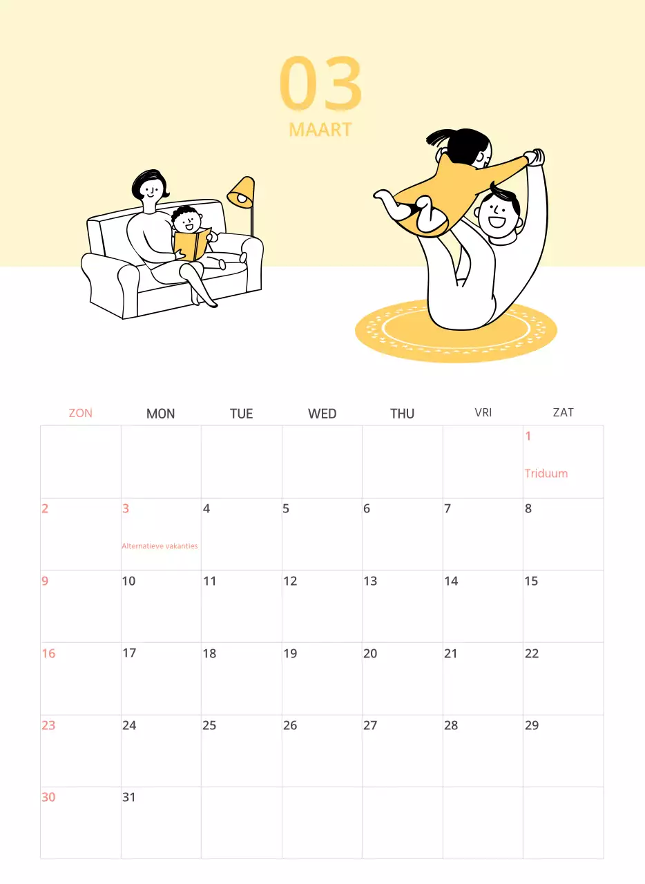 Een kleurrijke geïllustreerde kalender