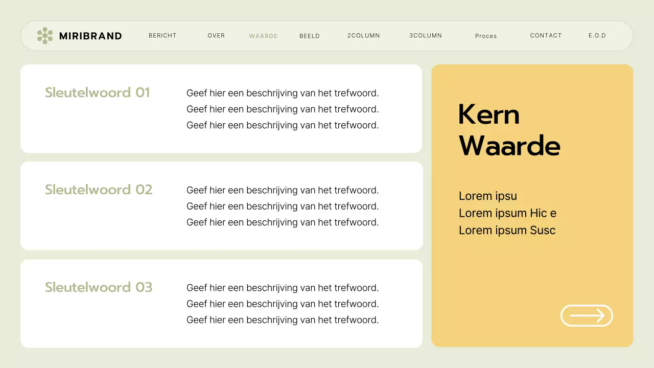 Een briefing voor een klein bedrijf met een limoengroene en gele UI-stijl