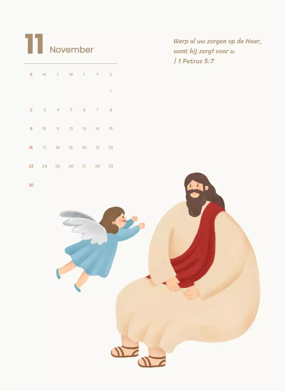 Een devotiekalender met gezellige illustraties en bijbelverzen op een lichtblauwe achtergrond