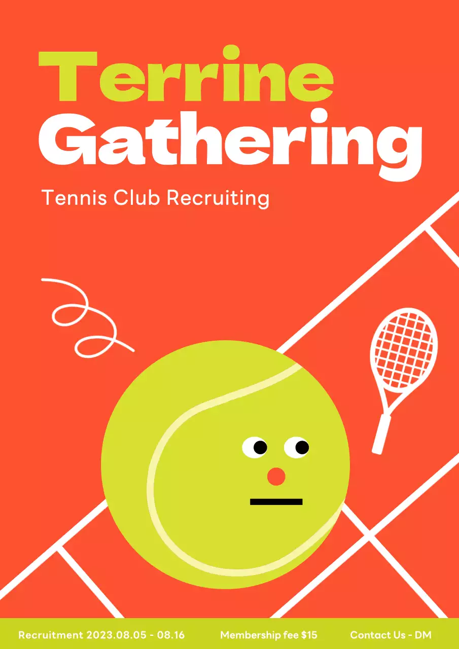 Orange Trendy Tennis Recruitment Poster