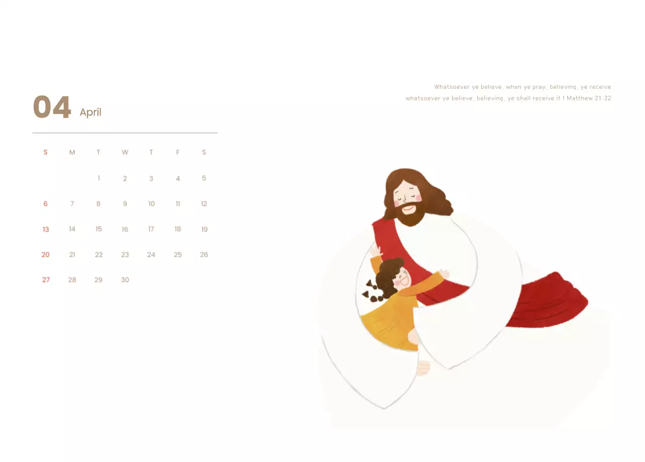 Word calendar with cozy illustrations and Bible verses on a light blue background