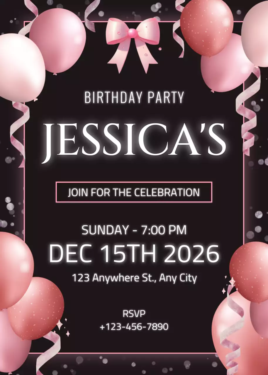 Thiệp mời tiệc sinh nhật màu hồng