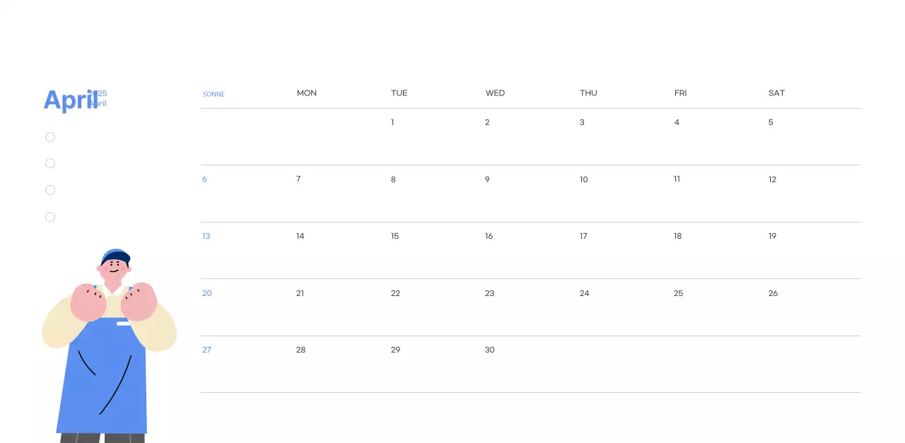 Motivationskalender mit energiegeladenen Illustrationen und positiven Zitaten auf hellblauem Hintergrund
