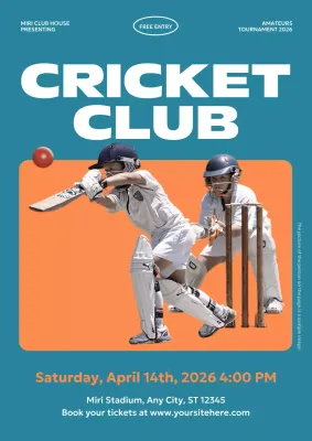 Teal Modern Cricket Event Poster