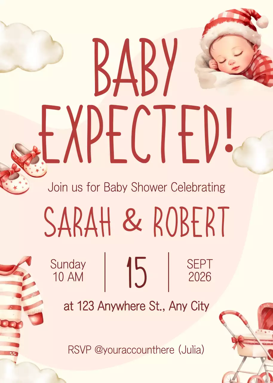 Thiệp mời tiệc mừng em bé màu hồng dễ thương