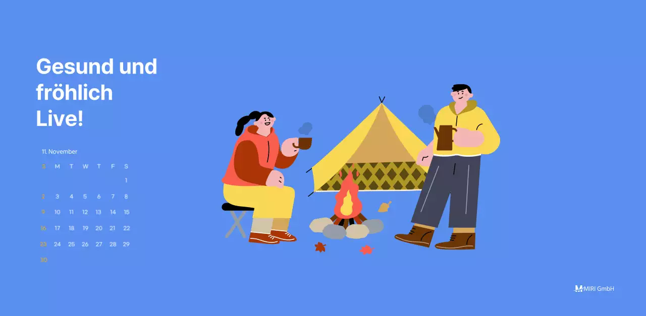 Motivationskalender mit energiegeladenen Illustrationen und positiven Zitaten auf hellblauem Hintergrund