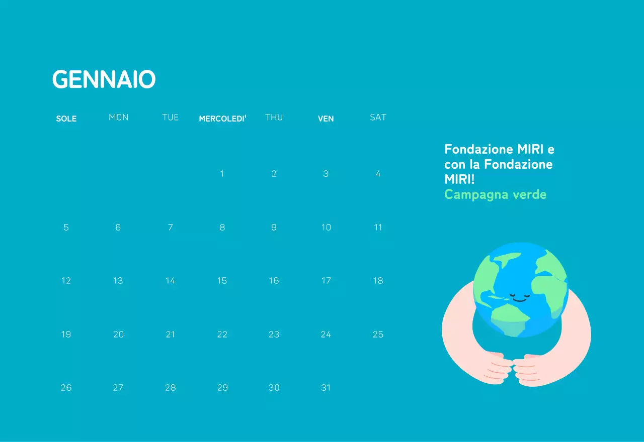 Una fondazione sociale che celebra le festività natalizie con illustrazioni colorate di persone e del pianeta.